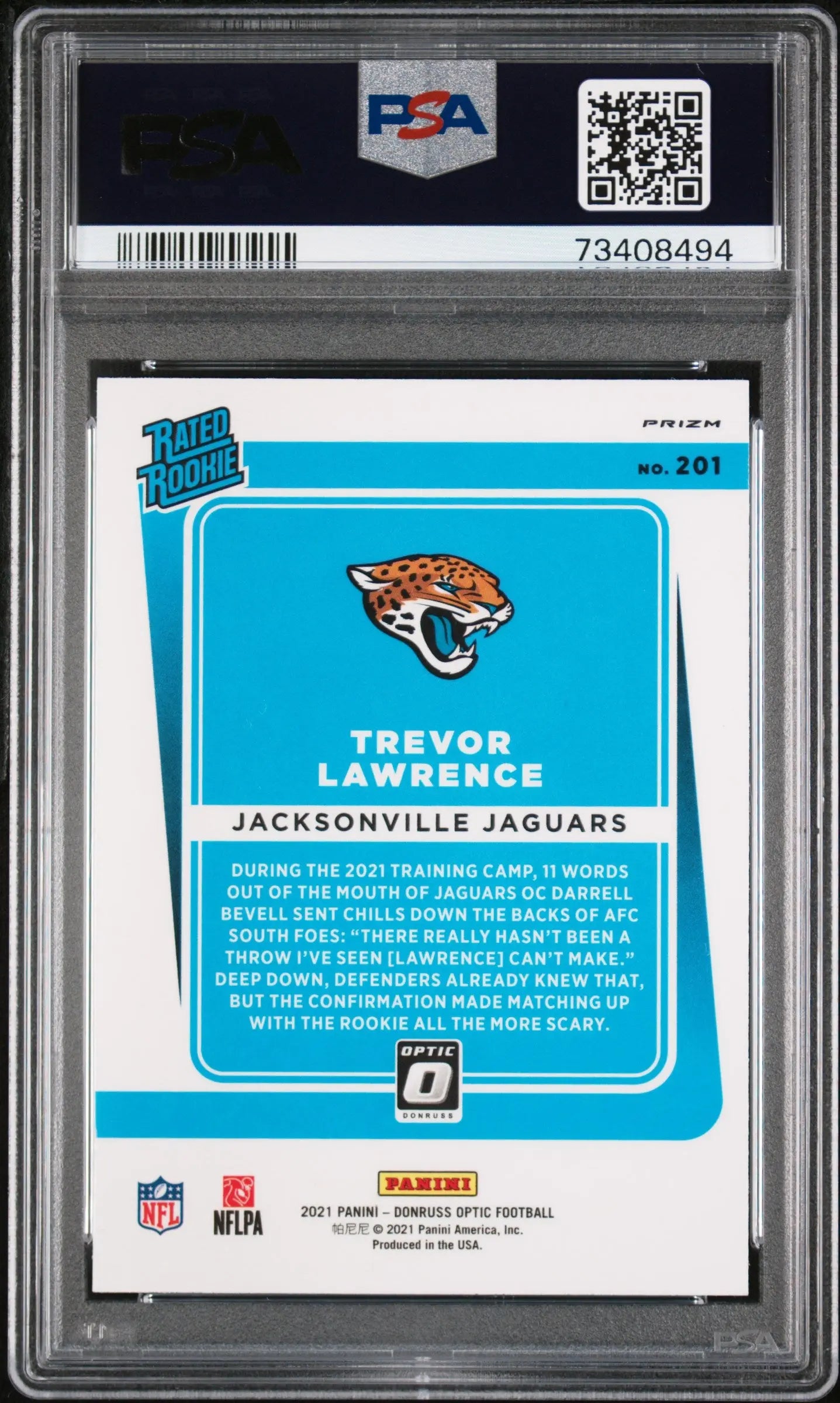 2021 Donruss Optic Football Trevor Lawrence Rated Rookie Purple Shock PSA 10 Graded Card - Perfect for NFL Collectors, Sports Memorabilia Displays & Investment Collections