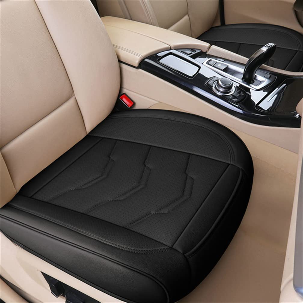 Universal Black PU Leather Car Seat Cushion & Protector - Full Wrapping Bottom Design Fits 95% Vehicles - Comfort & Protection for Long Drives, Commuting & Road Trips