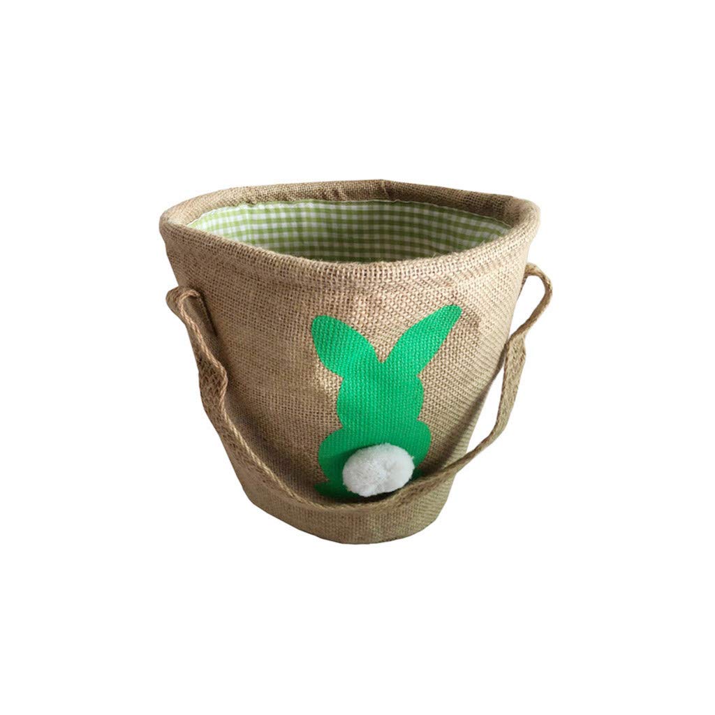 Easter Egg Basket Bunny Burlap Bag for Kids - Green Reusable Candy Holder, Easter Party Favors & Holiday Gift - Perfect for Easter Egg Hunts, Spring Celebrations & Kids' Party Decorations