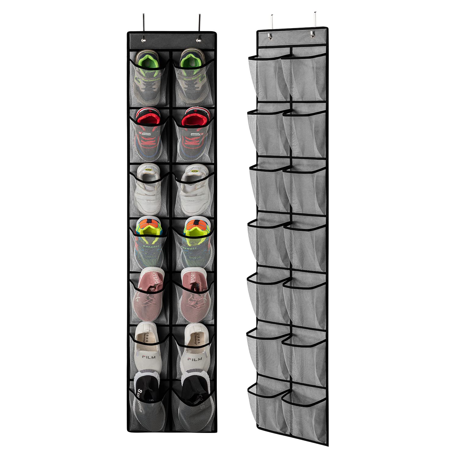 KEEPJOY Over The Door Shoe Organizer with 14 Deep Mesh Pockets & 4 Hooks - Space Saving Closet Storage for Shoes, Accessories & More (Grey, 2-Pack) - Perfect for Bedrooms, Closets, Dorms & Small Spaces