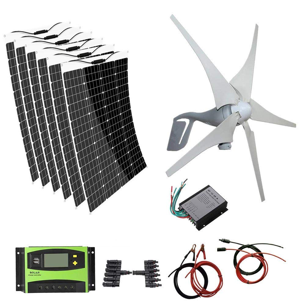 1120W Solar & Wind Power Generator Kit - 6x120W Flexible Solar Panels + 400W Wind Turbine for Home, Cabin, RV, Off-Grid & Emergency Power Supply | Portable Renewable Energy System for Camping, Boating & Outdoor Adventures