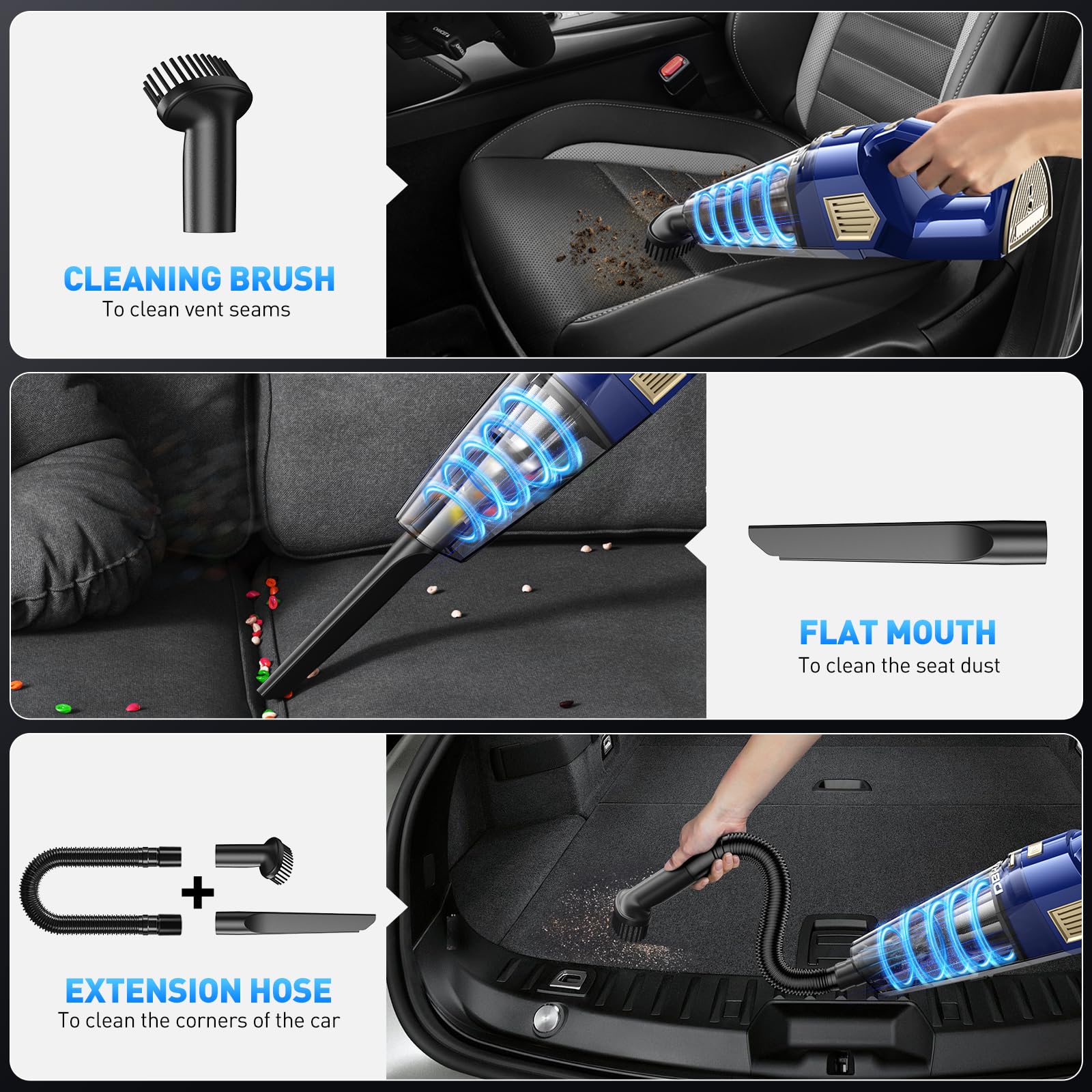 Cordless Handheld Vacuum Cleaner - 15000PA Powerful Suction, Lightweight & Rechargeable with Multi Accessories | Portable Car & Home Dust Buster for Quick Cleaning, Pet Hair Removal, and Small Space Maintenance