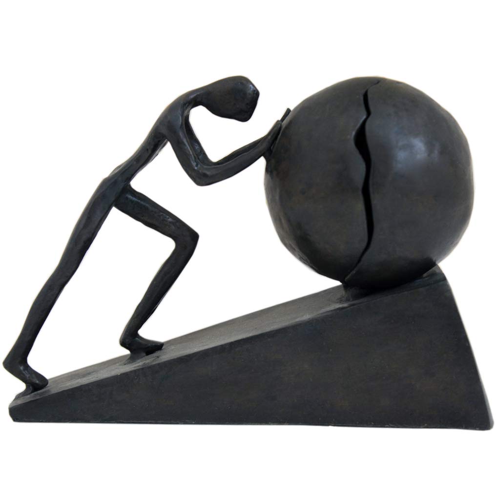 Metal Sculpture of Man with Sphere - Iron Statue for Sportsman Art, Home & Office Decor (B2 Strong) | Perfect for Living Room, Study, or Gym Decoration