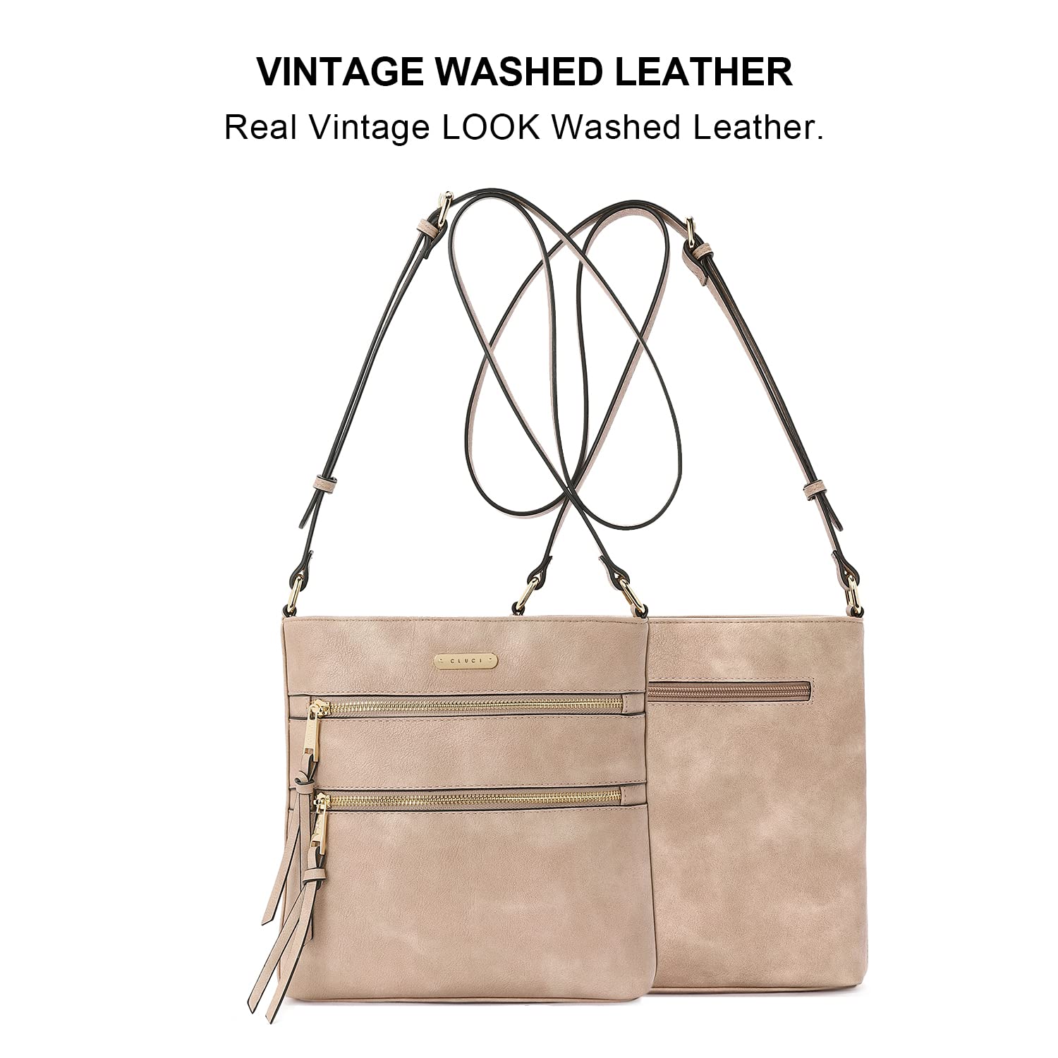 CLUCI Women's Soft Leather Crossbody Purse with Adjustable Strap & Zipper Pocket - Medium Size Shoulder Handbag for Work, Travel & Everyday Use