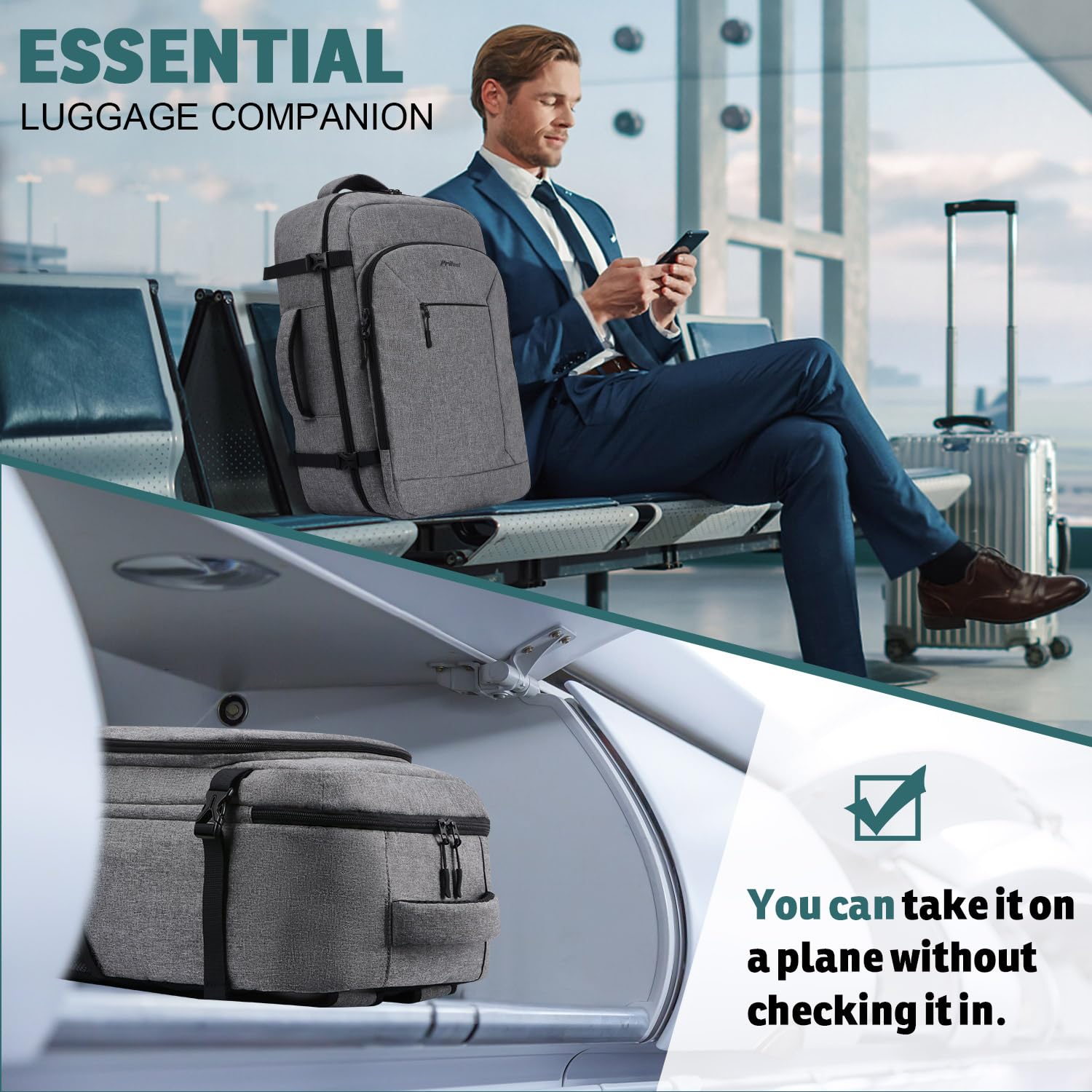 Waterproof Travel Backpack for Women & Men with Laptop Compartment - Lightweight Carry On Backpack for Business Travel, Hiking, Gym & Daily Use (Grey) - Perfect for Commuting, Weekend Trips & Outdoor Adventures