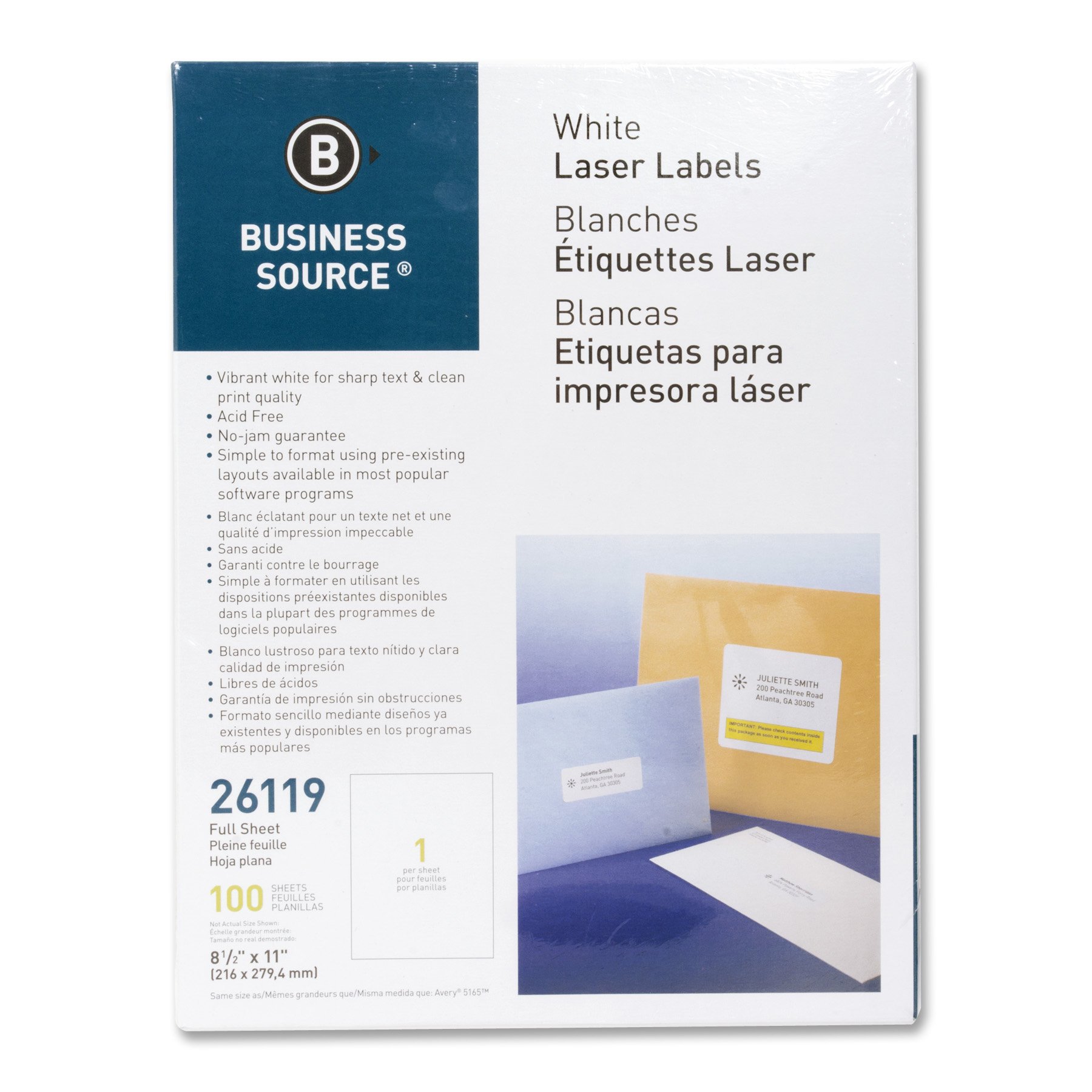Business Source Laser Full Sheet Mailing Labels - 100 Pack, 8.5