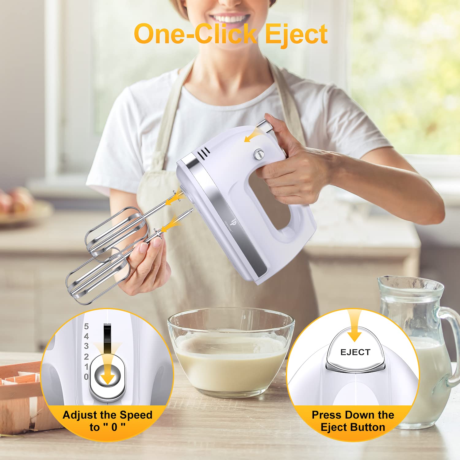 400W Electric Hand Mixer - 5 Speed Handheld Blender with 5 Stainless Steel Attachments & Storage Box - Kitchen Mixer for Baking, Whipping Cream, Cookies (Dishwasher Safe, White) - Perfect for Home Baking, Cake Decorating & Holiday Cooking