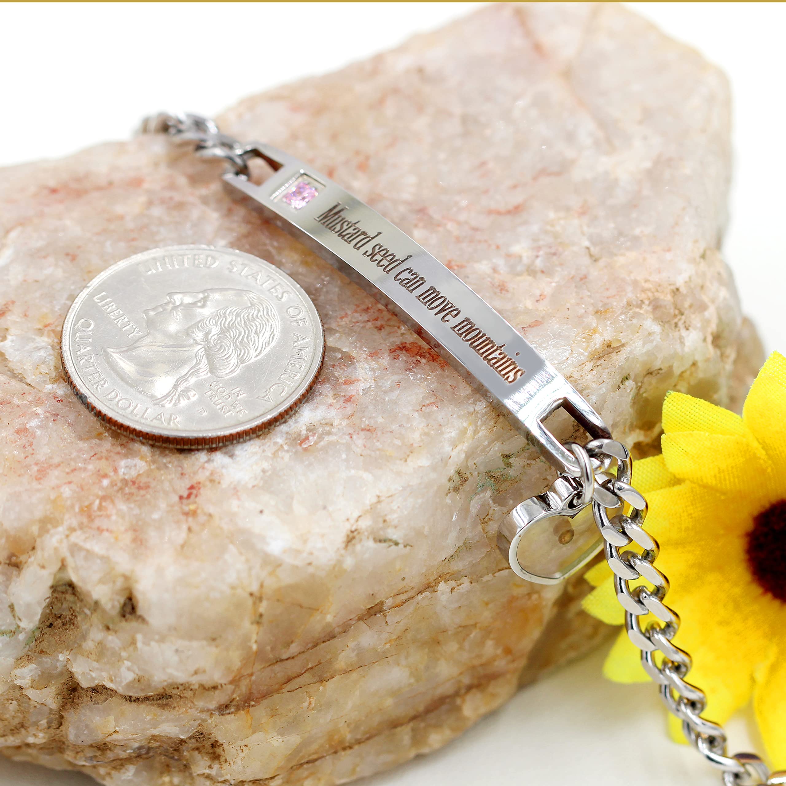 Uloveido Stainless Steel Chain Bangle Bracelet - Engraved 'Faith as Small as Mustard Seed Can Move Mountains' Y1133 - Elegant Religious Jewelry for Women, Perfect for Church, Weddings & Daily Wear