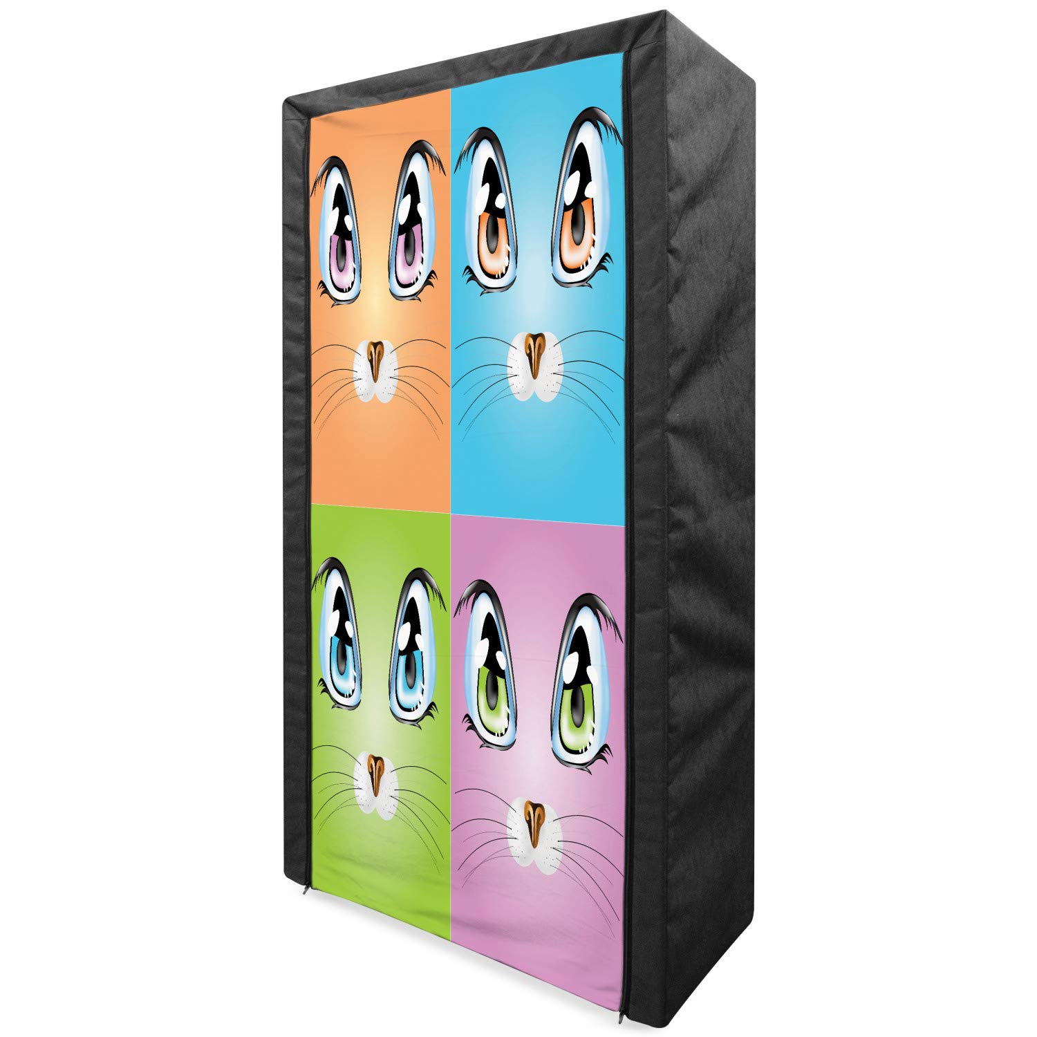 Ambesonne Cartoon Portable Fabric Wardrobe - Colorful Big Cat Eye Design with Whiskers, 33.5