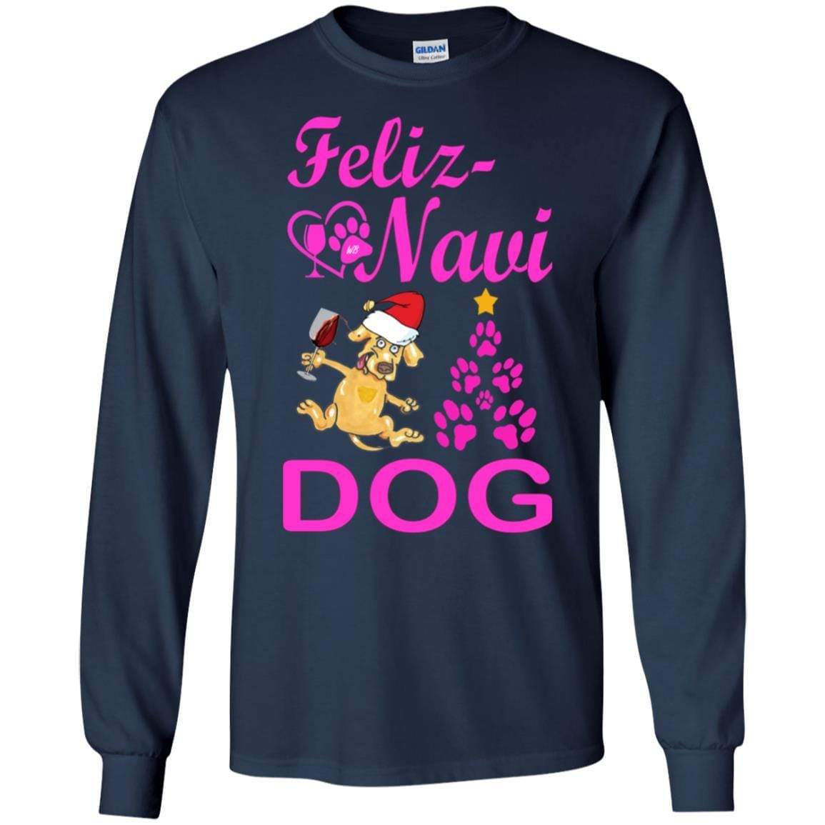 Feliz Navi Dog Christmas Long Sleeve Cotton T-Shirt for Women - Soft Holiday Graphic Tee - Perfect for Gifts, Parties & Festive Outfits
