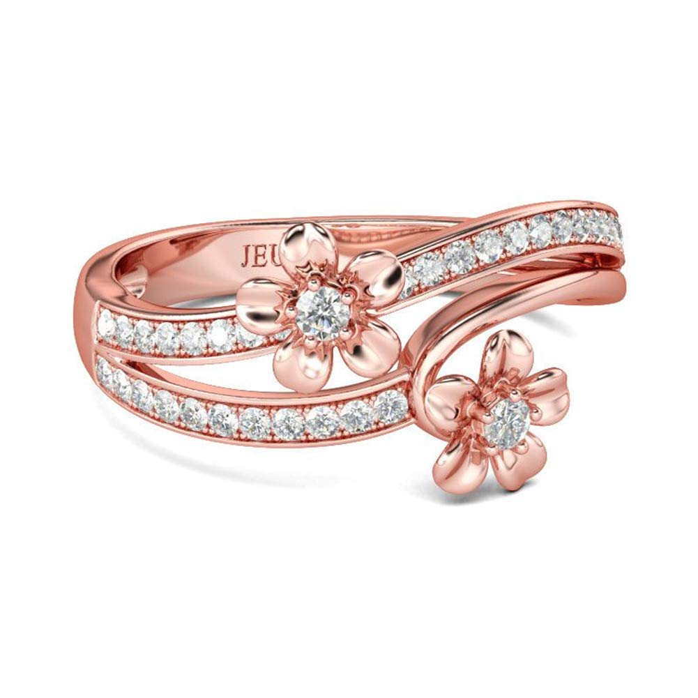 Jeulia Sterling Silver Rose Gold Oval Wedding Rings for Women - Double Row Diamond Bridal Band, Anniversary Gift for Her - Perfect for Engagement, Proposal, and Special Occasions