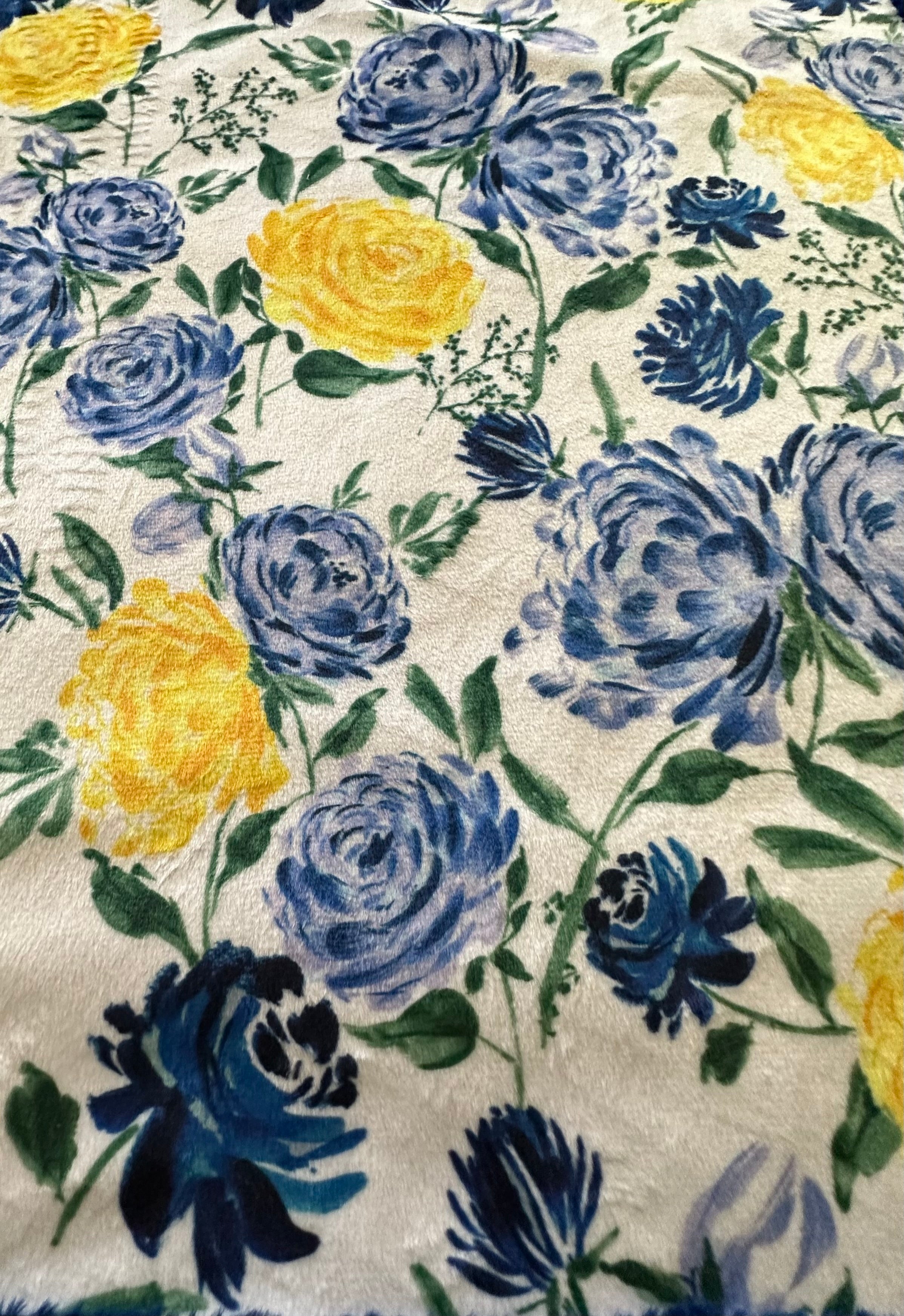 Floral Blue and Yellow Rose on Marble Midnight Large Adult Blanket 53x77 - Soft Cozy Throw for Bed, Sofa & Home Decor