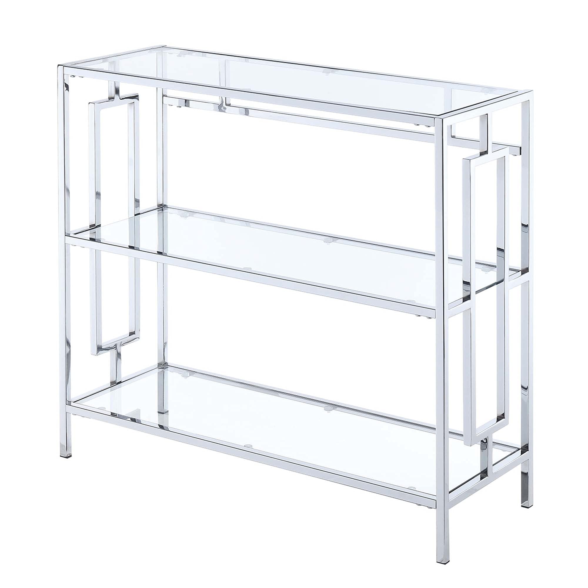 Ergode Town Square Chrome 3-Tier Bookcase - Modern Metal Bookshelf for Living Room, Office & Bedroom Storage