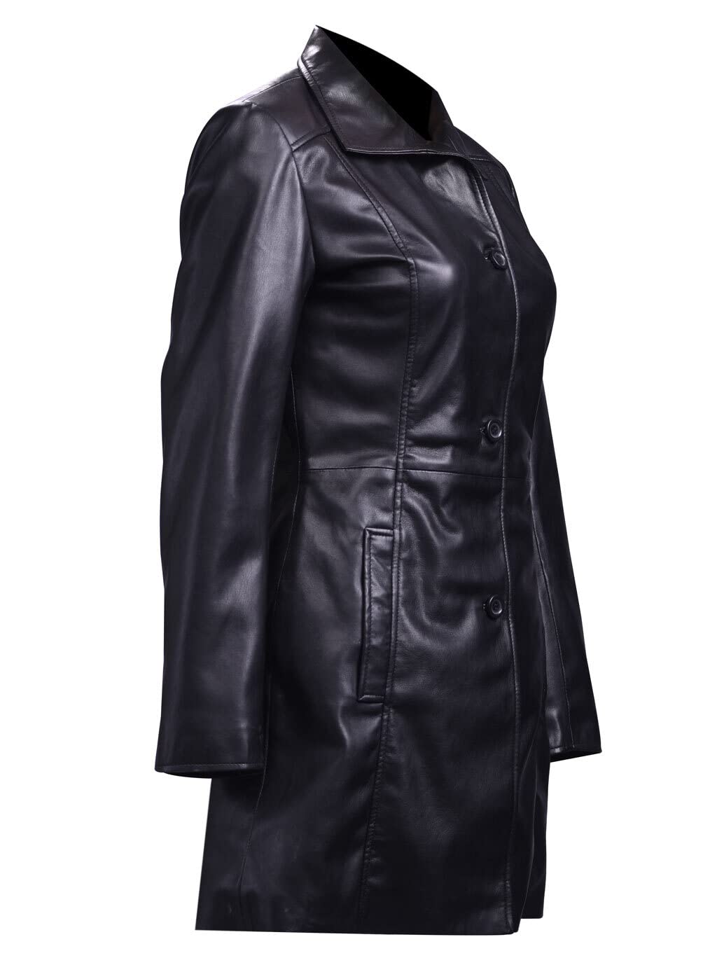 Classic Women's Real Leather Trench Coat with 3 Buttons | Elegant Long Blazer Jacket for Office, Business & Formal Occasions