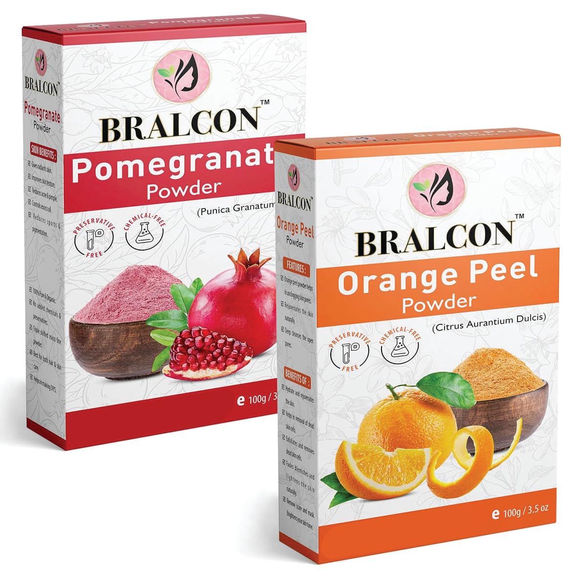 Organic Pomegranate Peel Powder & Orange Peel Powder Combo - 200g (100g x 2 Pack) | Natural Skin Whitening & Glowing Face Mask | Hair Care Treatment | DIY Beauty Recipes for Radiant Skin & Healthy Hair