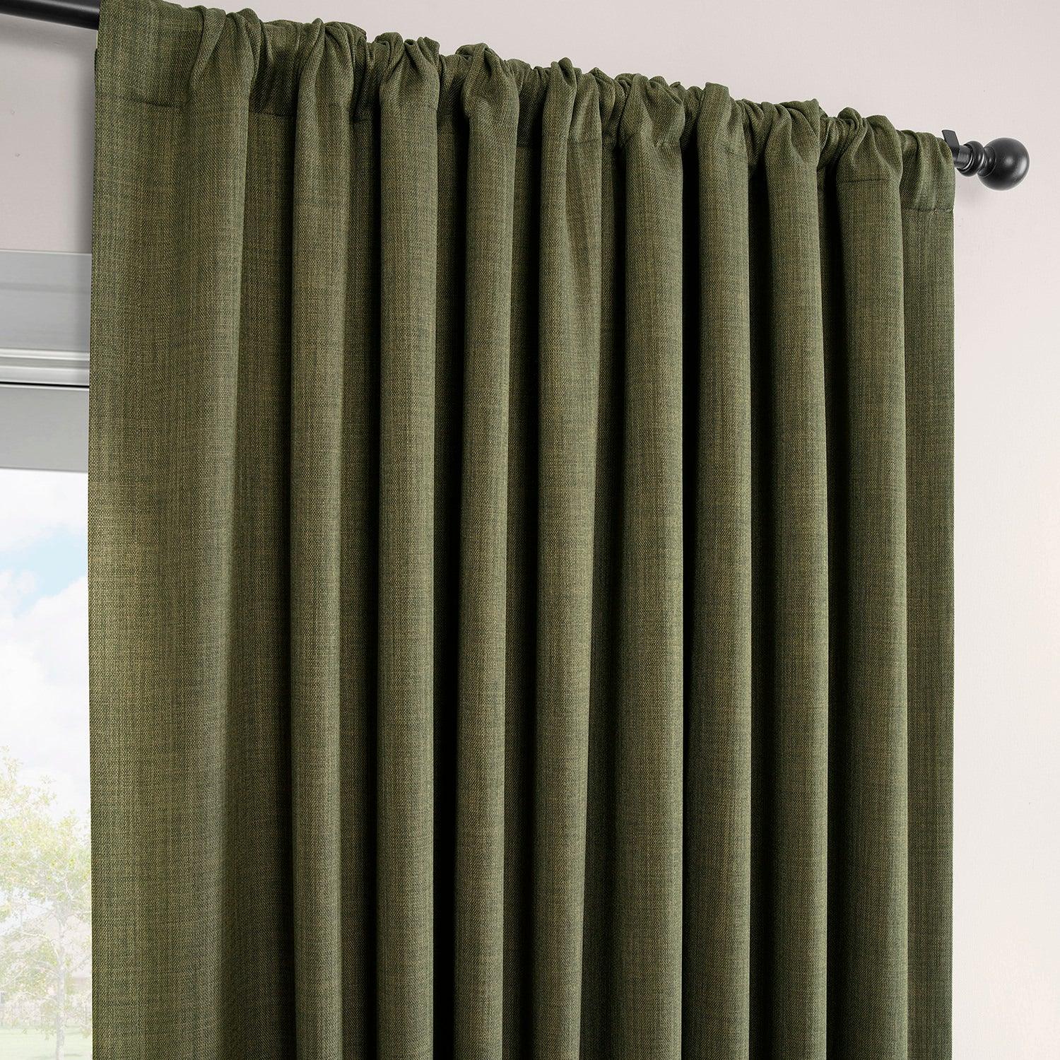 Khaki Green Extra Wide Textured Faux Linen Blackout Curtains for Living Room & Bedroom - Thermal Insulated Noise Reducing Window Drapes for Home Decor