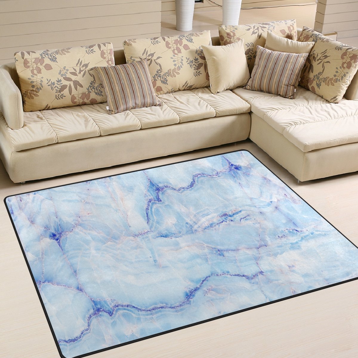 ALAZA Natural Blue Marble Print Area Rug 7' x 5' - Non-Slip Soft Living Room Rug, Bedroom Carpet for Home Decor - Perfect for Boho Style, Modern Apartments & Cozy Spaces