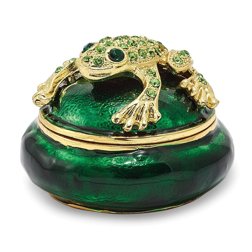 Luxury Bejeweled Speckled Frog Trinket Box - Pewter & Enamel Collectible Gift with Matching Pendant Necklace - Perfect for Jewelry Storage, Home Decor & Unique Gift Giving