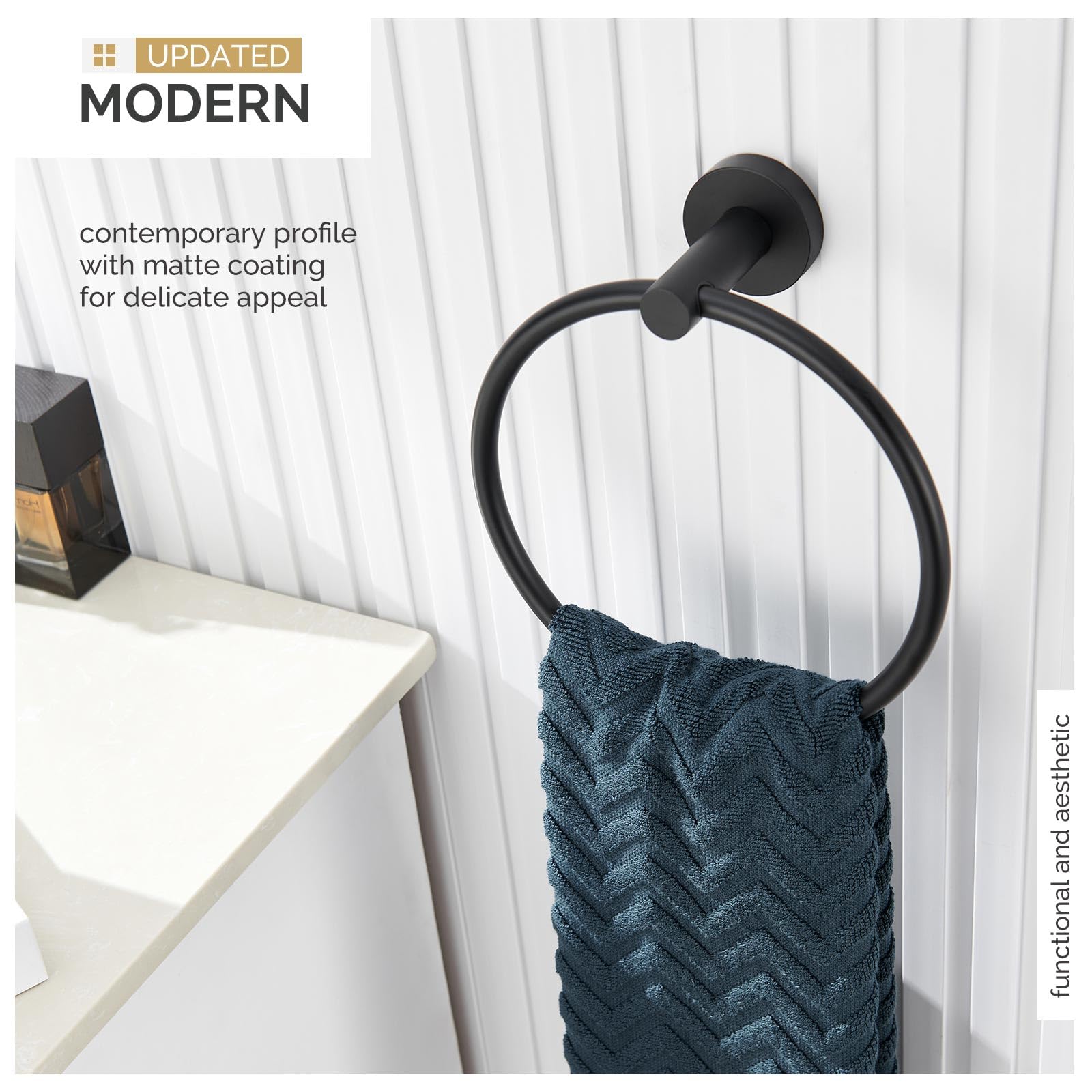 Matte Black Round Double Towel Hook with Matching Ring - Bathroom & Kitchen Organizer for Towels, Robes & Hats - Perfect for Home, Spa, and Hotel Decor