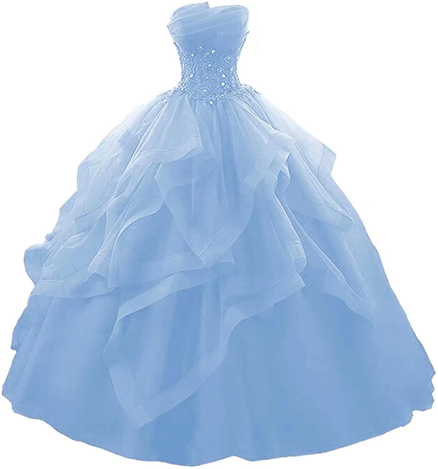 Elegant Strapless Quinceanera Dress with Lace & Beaded Details - Long Ruffles Ball Gown for Prom, Evening Party & Special Occasions