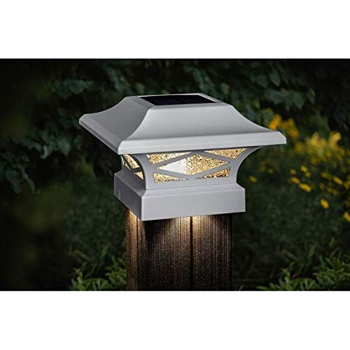 **Solar Post Cap Lights (Set of 2) - White Aluminum Dusk to Dawn Outdoor Lighting - Energy Efficient & Weatherproof - Perfect for Driveways, Walkways, and Garden Decor**