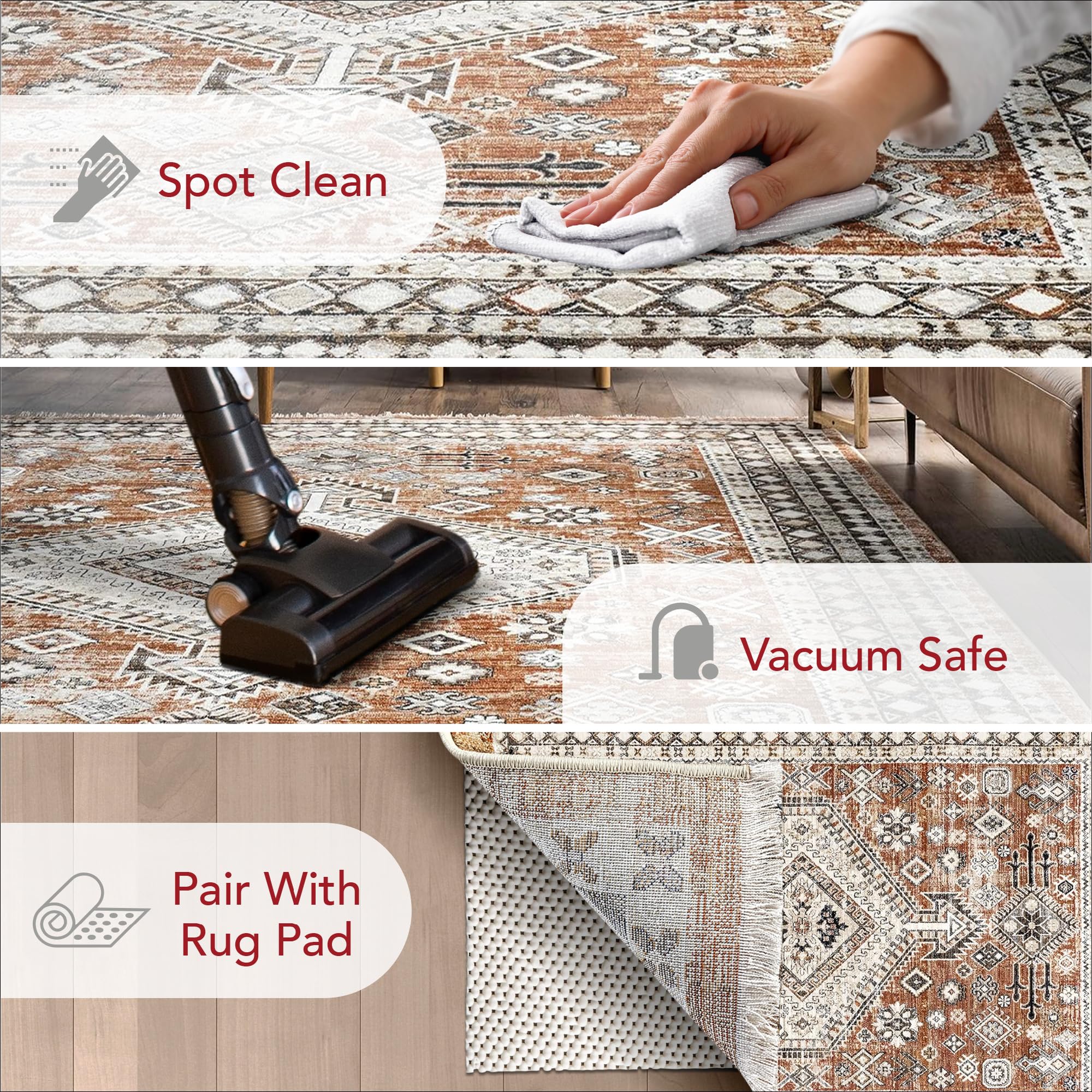 nuLOOM Fringed Performance Indoor Area Rug 8' x 10' Vanesa Rust - Power Loomed, Easy to Clean, Durable & Non-Shedding - Perfect for Living Room, Bedroom & High Traffic Areas
