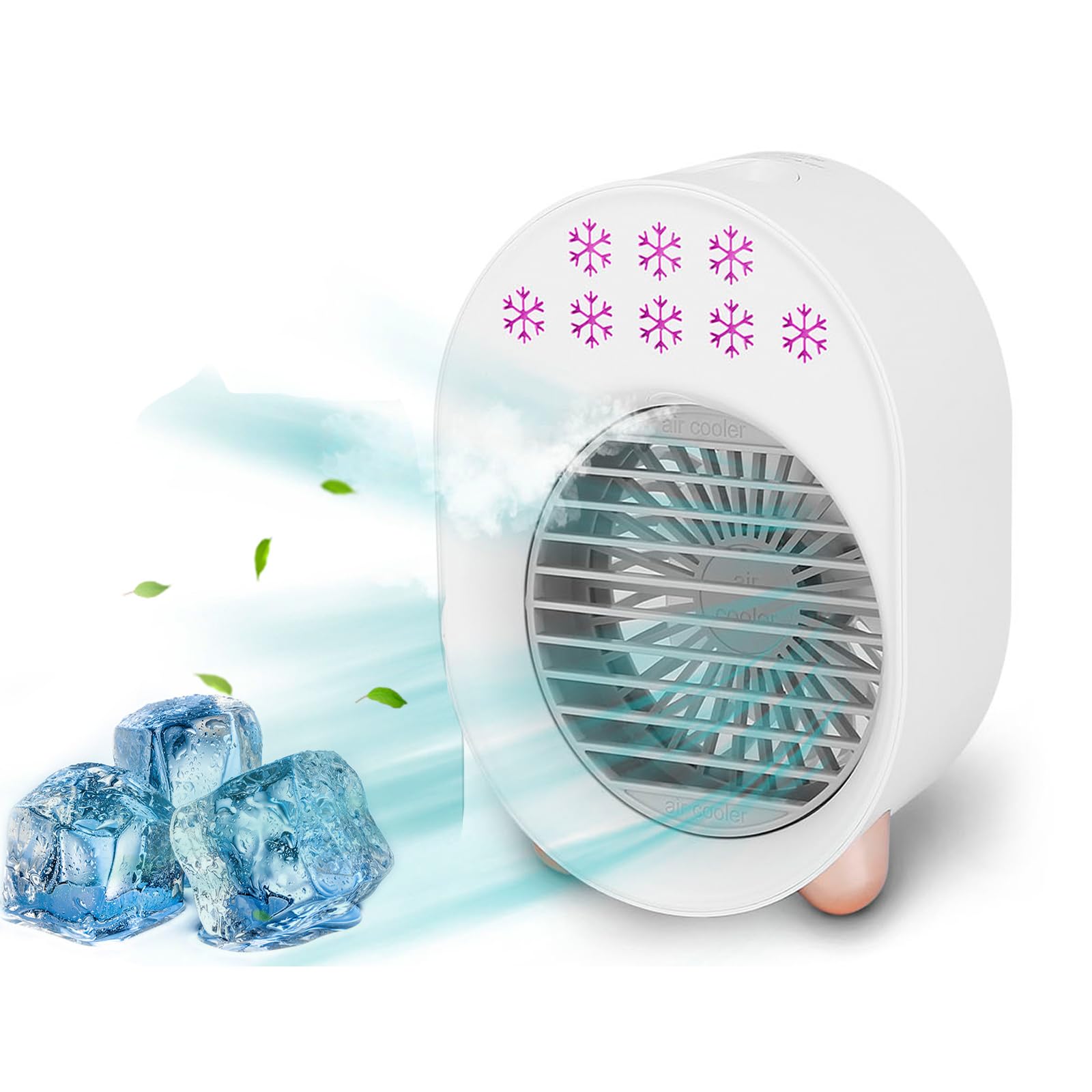 4-in-1 Portable Air Conditioner Fan with Water Mist Cooling - USB Rechargeable Evaporative Air Cooler with 3 Speed Settings | Perfect for Bedroom, Office, Car, RV & Camping | Stay Cool Anywhere