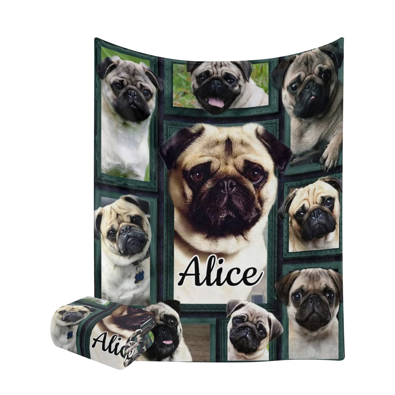 Custom Pug Dog Fleece Blanket Personalized with Name - 50x60 Inch Soft Throw Blanket for Sofa, Bed & Couch - Perfect Gift for Dog Lovers & Pet Owners