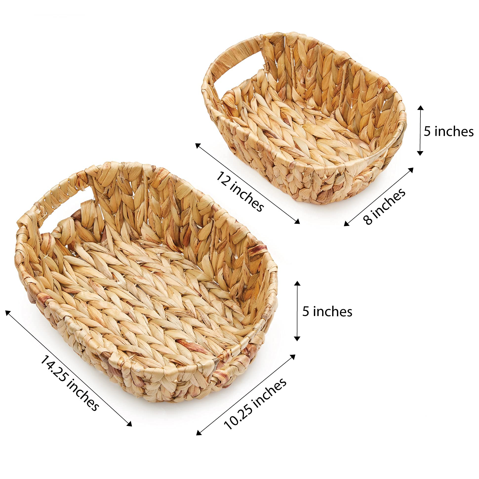 Americanflat Handwoven Water Hyacinth Storage Baskets with Handle - Set of 2 (1 Large & 1 Small) Natural Wicker Baskets for Home Organization - Perfect for Living Room, Bedroom & Bathroom Storage
