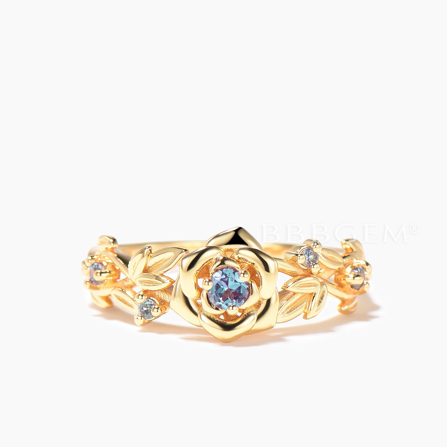 Round Cut Color Changing Alexandrite Flower Engagement Ring - Leaf Twisted Vintage Style Ring for Wedding, Proposal & Anniversary Gifts