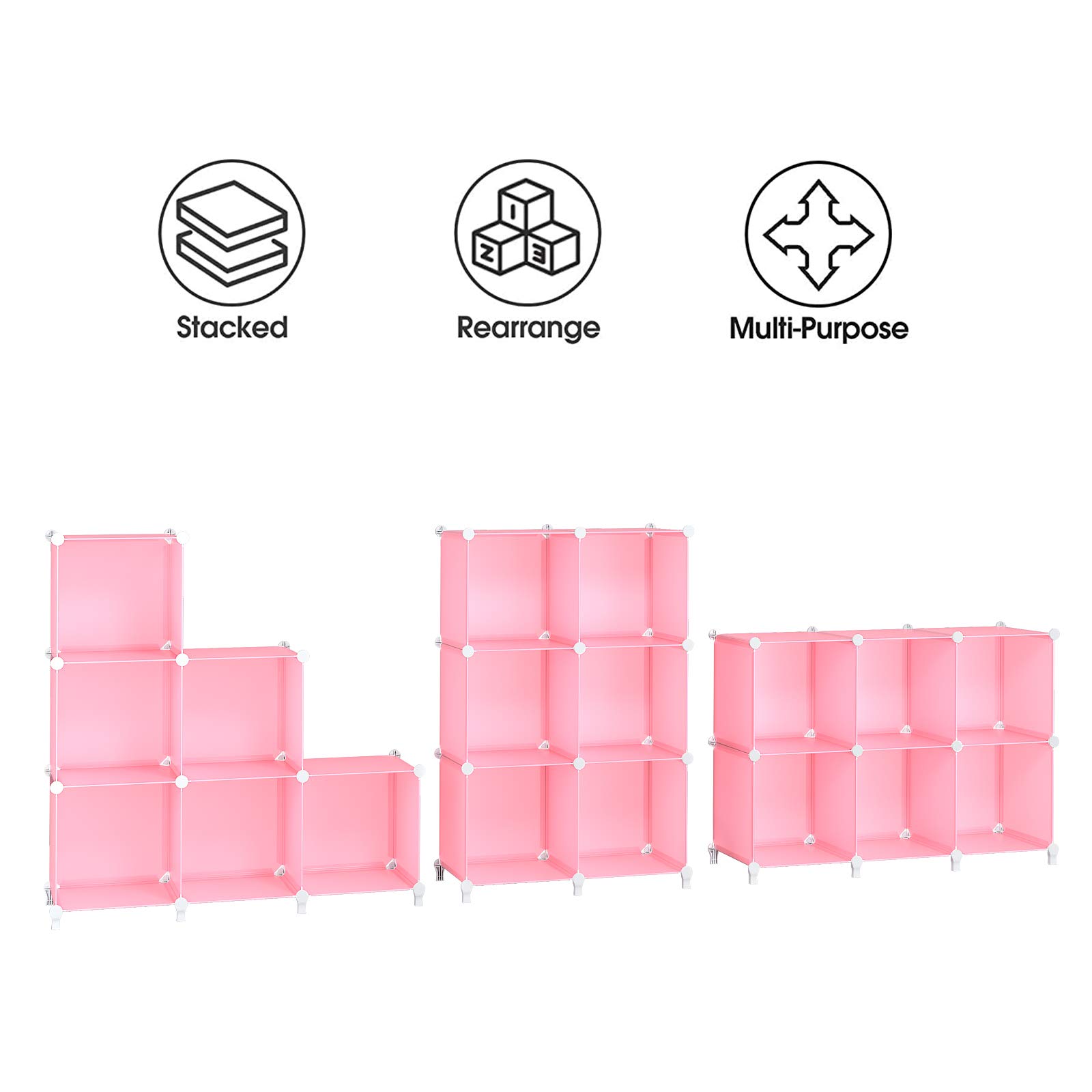 HOMIDEC 6-Cube Storage Shelf Organizer - Light Pink Bookshelf for Kids Room, Closet, Bedroom & Bathroom - 11.8x11.8x11.8 Inch Cube Storage Cabinet with Metal Hammer - Perfect for Toy Storage, Book Display & Home Organization