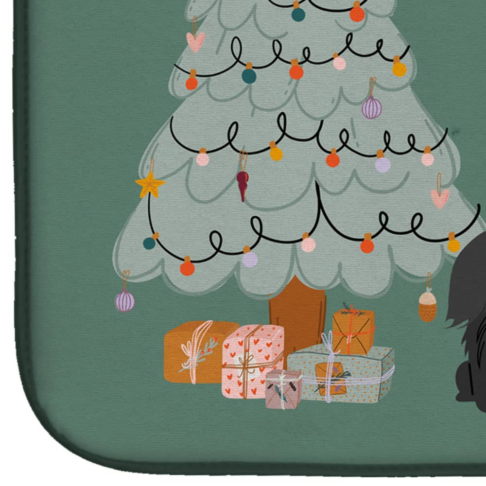 Black Pekingese Christmas Dish Drying Mat - Absorbent Kitchen Counter Pad for Holiday Decor