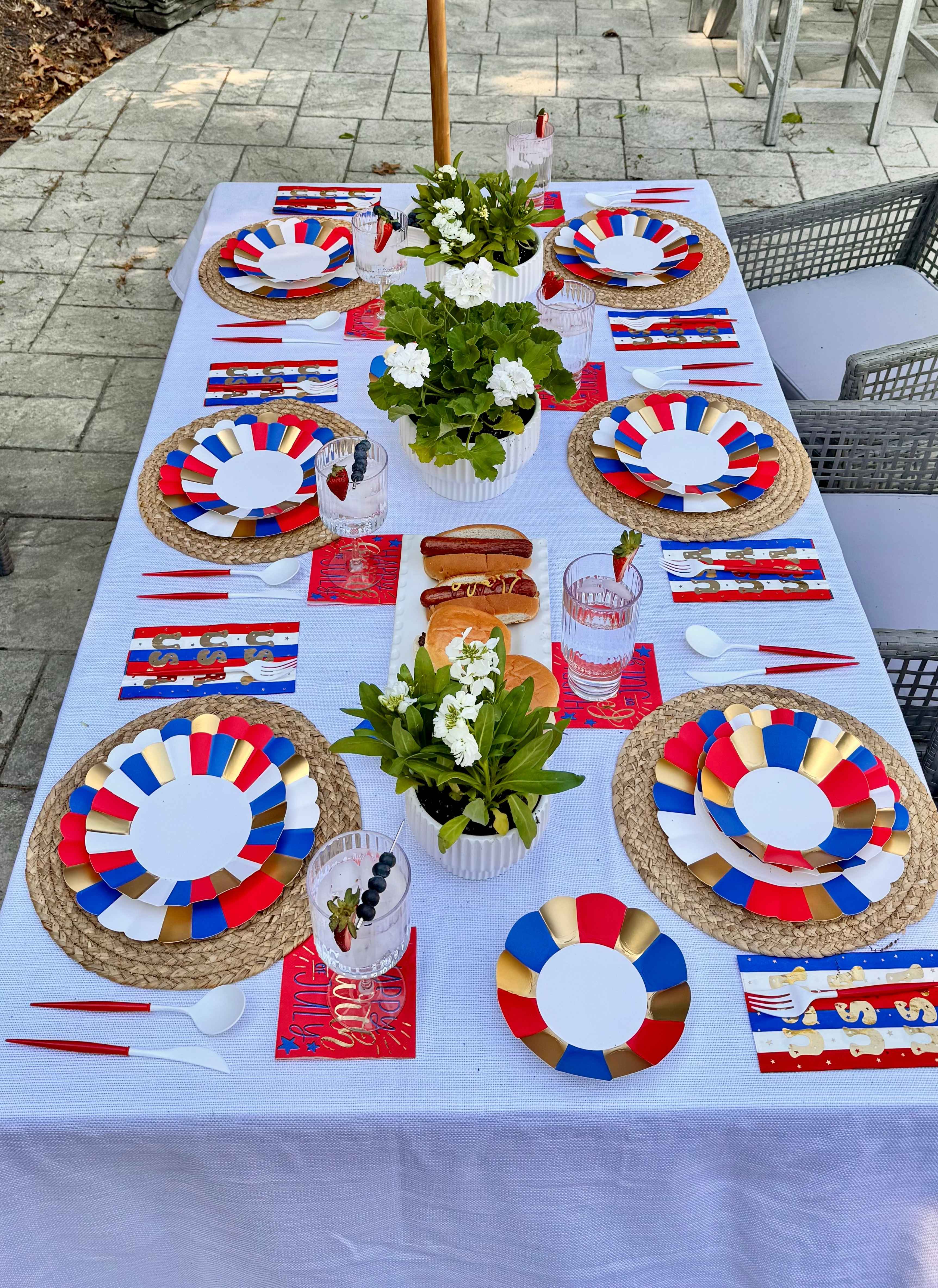 Modern Patriotic Table Decor for 4th of July - Red White & Blue Party Supplies for Outdoor BBQ, Picnic & Independence Day Celebrations