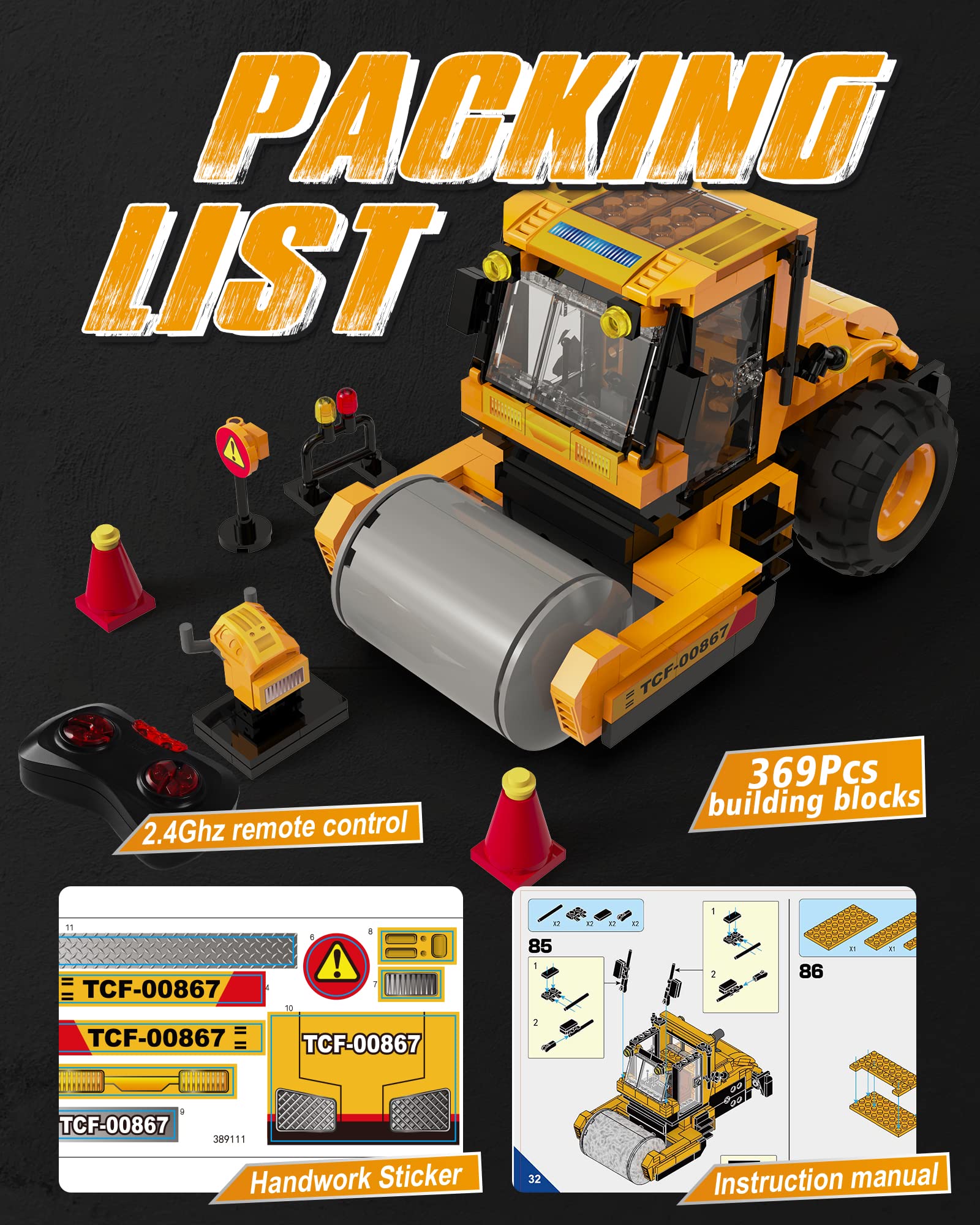STEM Building Toys for Kids Ages 8+ | 369-Piece Remote Control Construction Kit with 2.4GHz RC Road Roller | Educational Engineering Toy & Birthday Gift for Boys & Girls | Perfect for Creative Play, STEM Learning & Indoor/Outdoor Activities