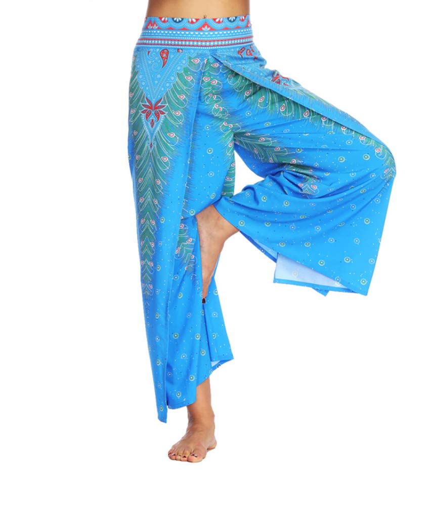 Honeystore Women's Boho Palazzo Wide Leg Pants with Side Slit - Flowy Yoga Trousers for Beach, Vacation & Casual Wear - Perfect for Summer, Boho Fashion & Relaxing Outfits