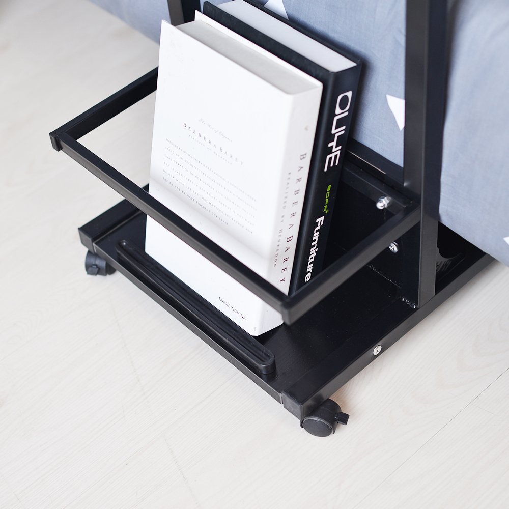 Adjustable Sofa Side Table with Laptop Holder - Black C-Shaped End Table for Living Room, Bedroom & Office - Perfect for Coffee, Snacks & Remote Storage