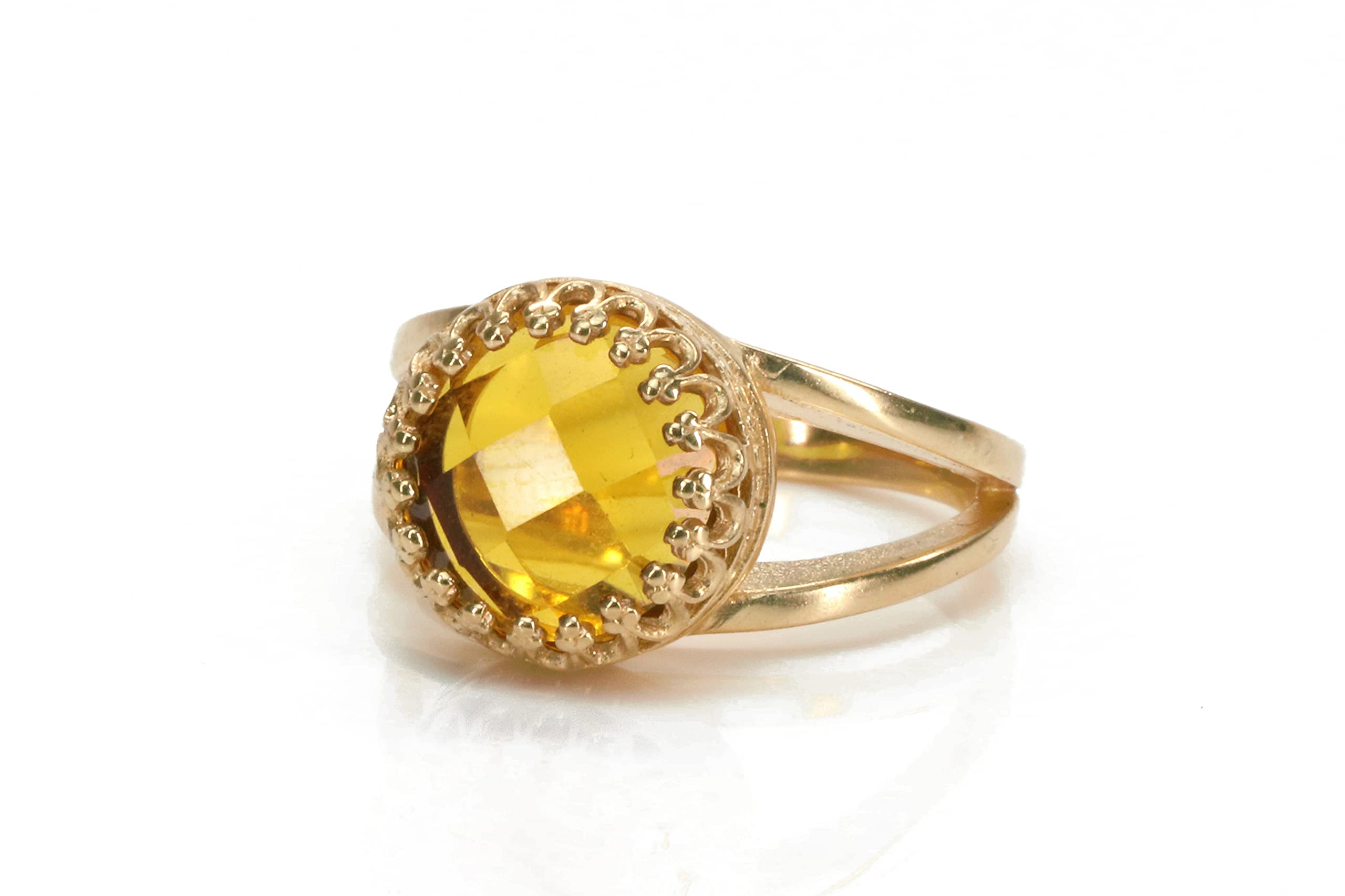 14K Rose Gold-Filled Citrine Ring - Handcrafted November Birthstone Jewelry with Double Band | Elegant Rose Gold Ring for Women | Gift Box Included + Free Engraving | Perfect for Birthdays, Anniversaries & Special Occasions