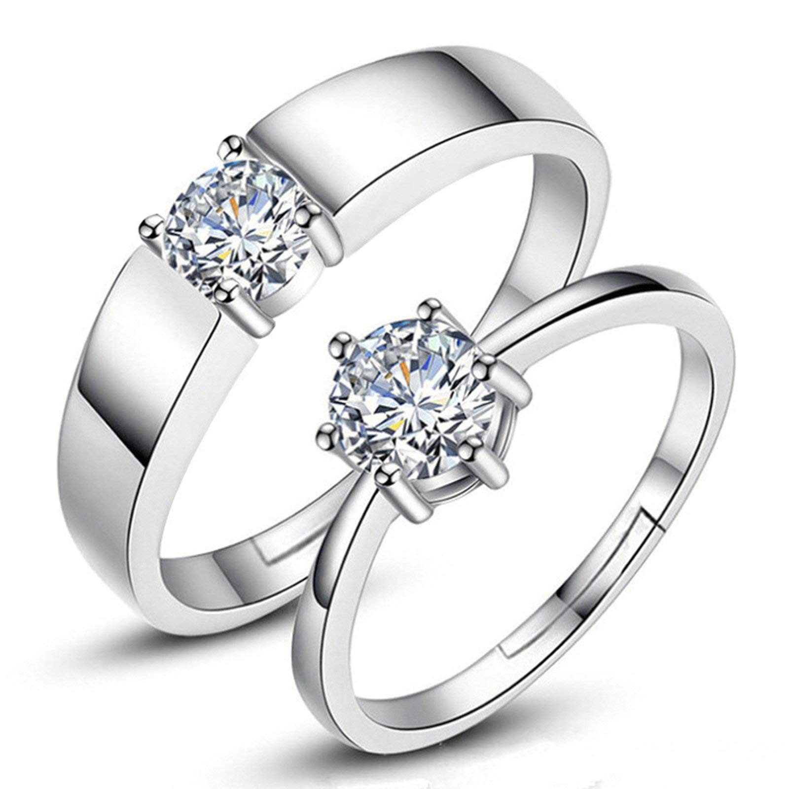 Sterling Silver Promise Rings for Couples - Round Cut Cubic Zirconia Engagement Rings for Women & Men - Perfect for Anniversaries, Proposals & Romantic Gifts