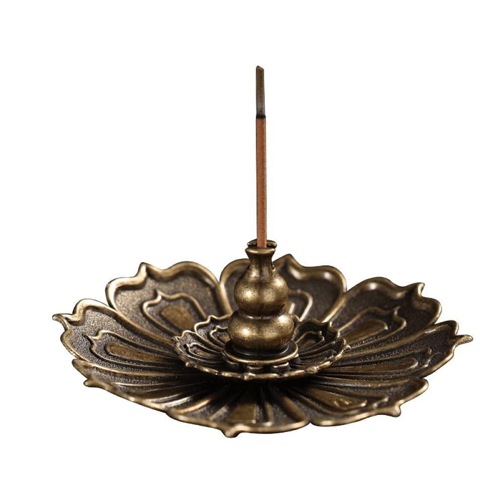 GGSDDU Alloy Lotus Shape Incense Burner Holder - Antique Ornamental Stick Incense Stand with Gourd Design for Meditation, Yoga & Home Decor
