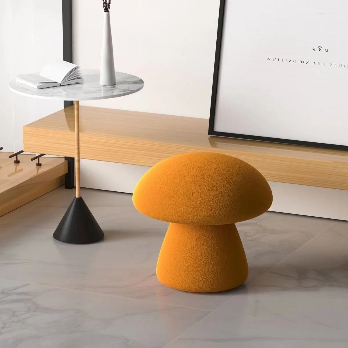 Cozy Mushroom Pouf Stool - Soft Fleece Footrest Ottoman for Living Room, Bedroom & Nursery - Perfect for Relaxing, Reading & Decor