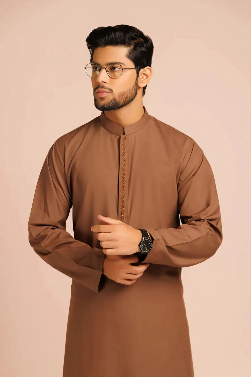Stylish Blended Brown Kurta Shalwar Set for Men - Traditional Pakistani Outfit for Eid, Wedding & Casual Wear