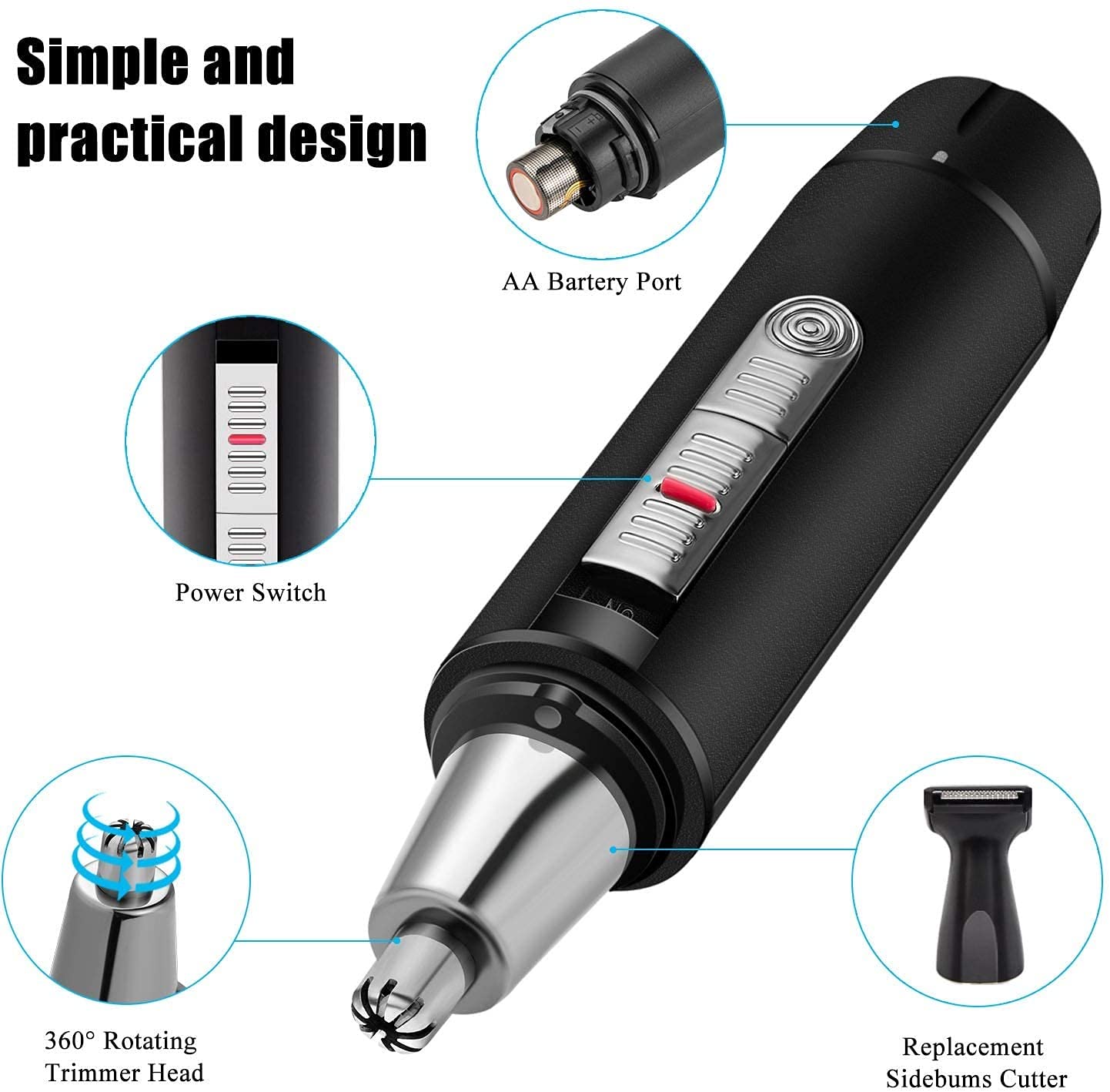 Professional USB Rechargeable Ear & Nose Hair Trimmer for Men & Women - Waterproof Lightweight Nasal Hair Clipper for Personal Grooming - Perfect for Travel, Home & Gym Use