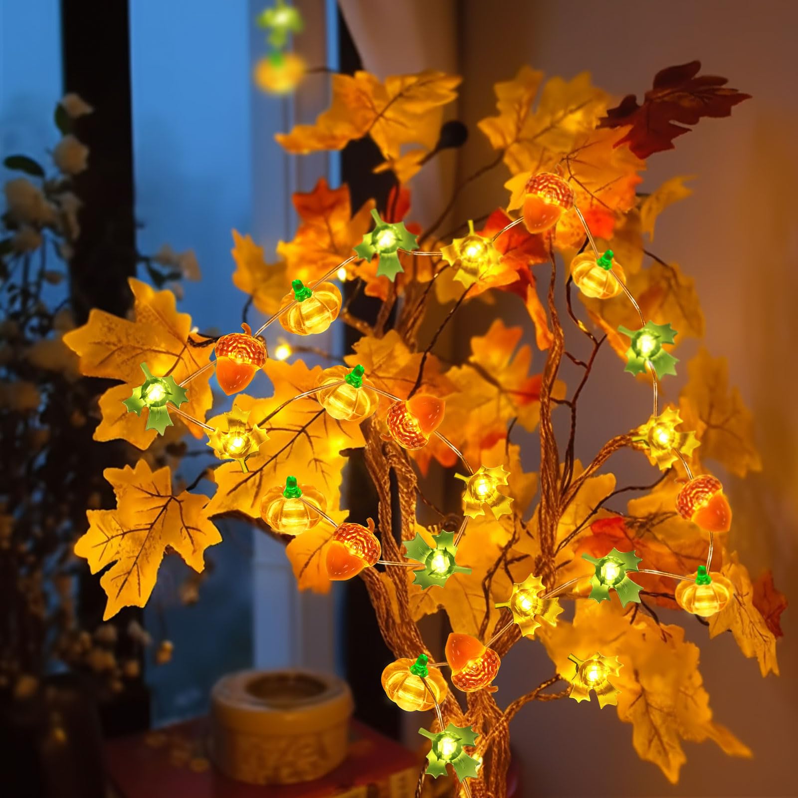 30 LED Pumpkin Maple Leaf Fairy String Lights - 10ft Battery Operated Autumn Decor for Indoor/Outdoor - Fall Harvest Table, Halloween & Thanksgiving Party Decorations - Perfect for Home, Garden, and Seasonal Celebrations