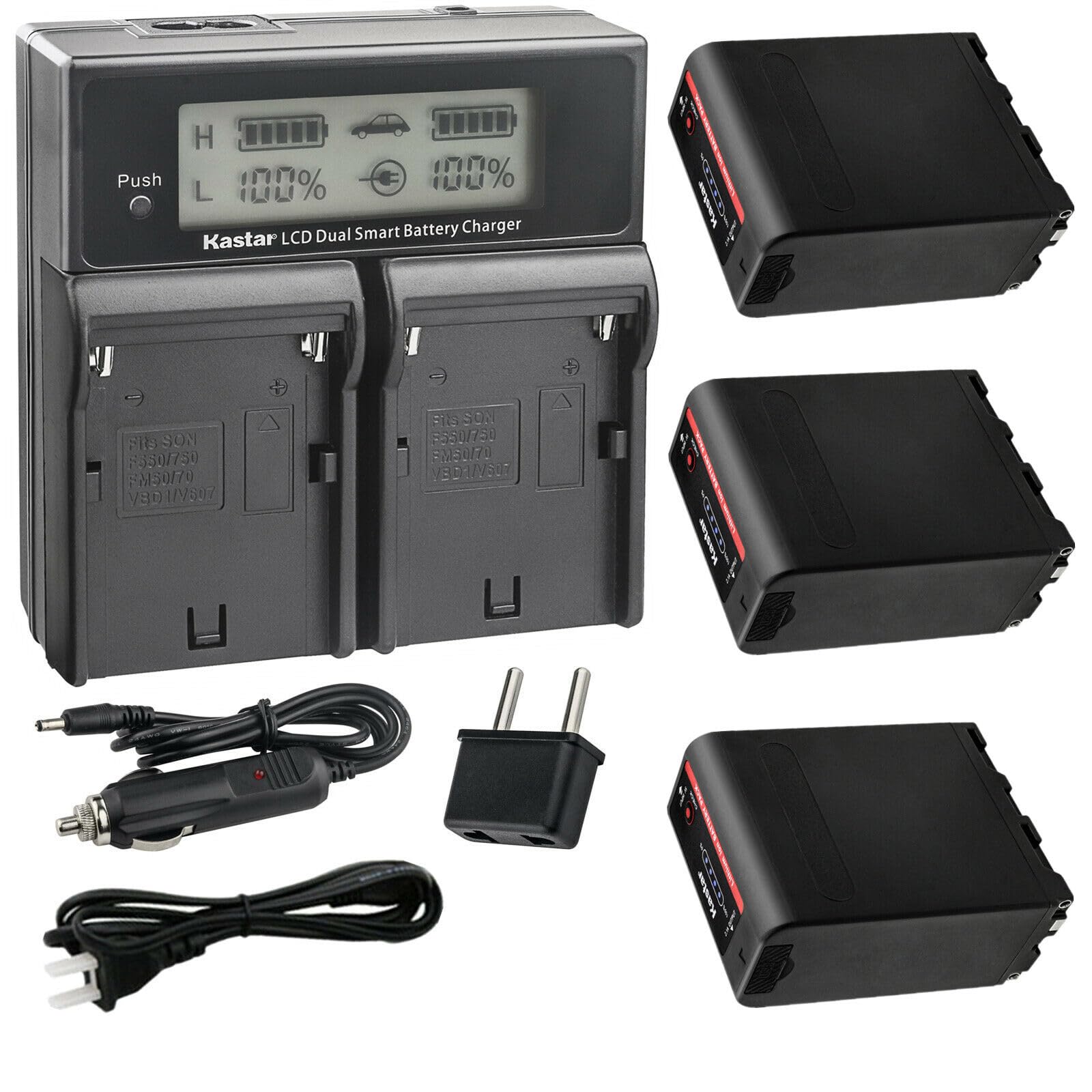 Kastar 3-Pack NP-F990EXP Replacement Battery & CH04 Dual Fast Charger Compatible with Sony DCR-TRV Series Cameras - Perfect for Travel Vlogging, Outdoor Filming, and Extended Shooting Sessions