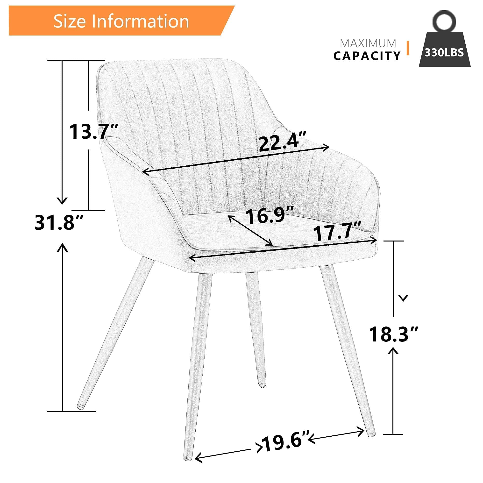 Awonde Set of 2 Faux Leather Accent Chairs - Modern Armchairs with Metal Legs in Gray for Dining Room, Living Room & Office - Perfect for Guest Seating, Home Decor & Small Spaces