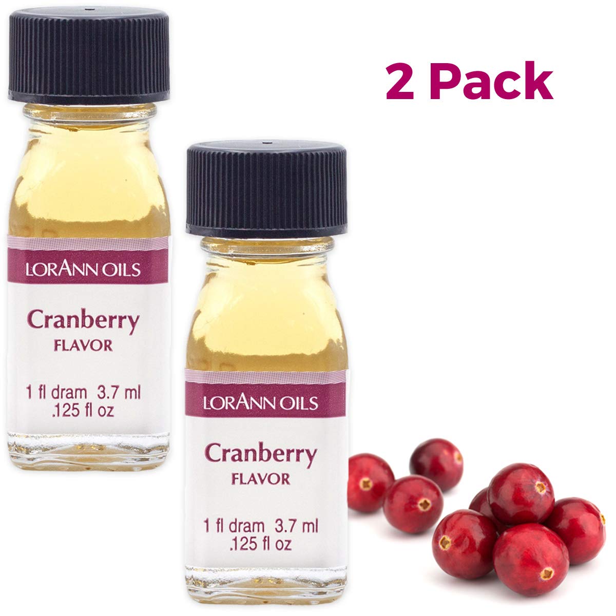 LorAnn Oils Super Strength Flavoring for Candy Making, Baking & Extracts - 4X Stronger Than Regular Extracts, Natural Cranberry Flavor (Pack of 2, 0.125 fl oz) - Perfect for Hard Candies, Frostings & DIY Desserts