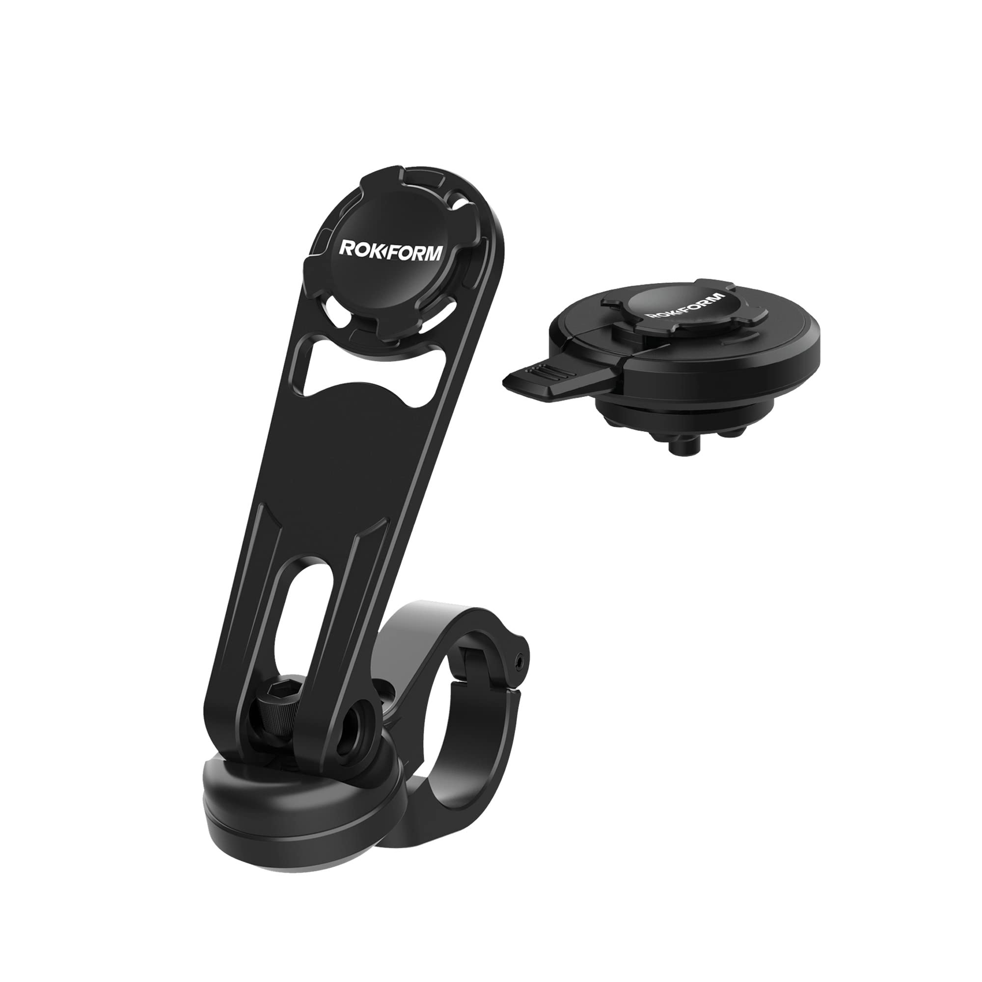 Rokform Motorcycle Handlebar Phone Mount with Vibration Dampener - Secure Black Smartphone Holder for Adventure Riding and Daily Commutes