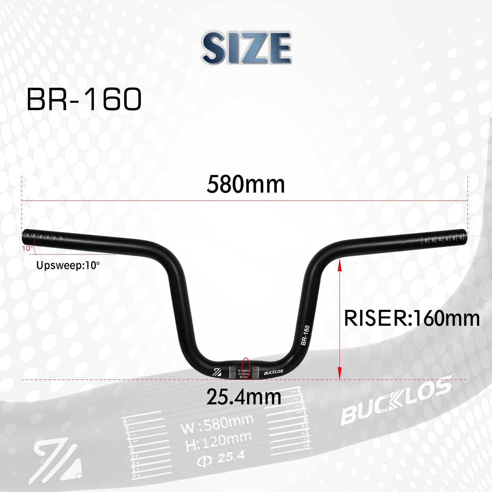 BUCKLOS 25.4mm High Riser Bike Handlebars - 120mm/160mm Rise, 580mm Width Aluminum Alloy MTB Handlebars for Mountain Bikes, Folding Bikes, E-Bikes & Commuter Bikes | Perfect for Trail Riding, Urban Commuting & Off-Road Adventures