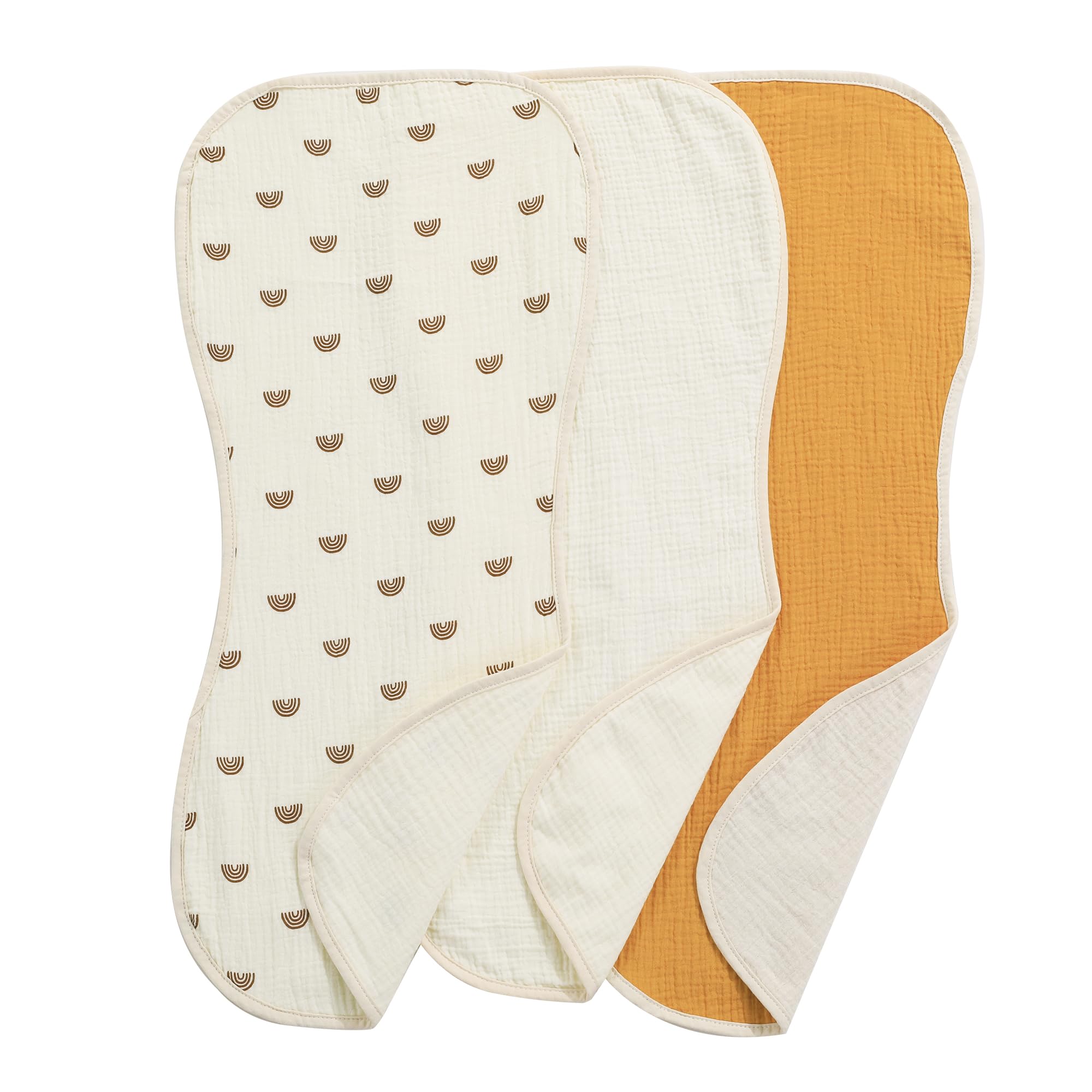 HOMBYS Washable Waterproof Baby Changing Pad Cover - 100% Cotton Muslin Changing Table Pad Liner (3 Pack, Cream White/Ginger/Rainbow) for Nursery, Diaper Changing Station & Travel