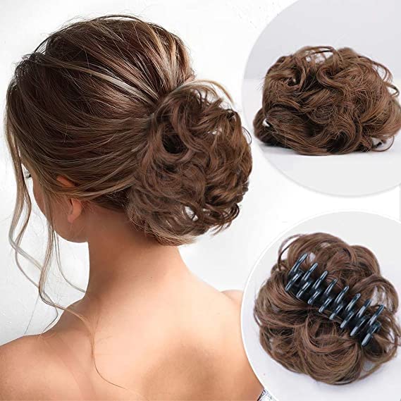 VEGO Claw Clip Hair Bun Extension for Women - Messy Updo Hair Accessories with Flower Design (Brown) | Perfect for Daily Wear, Parties & Special Occasions